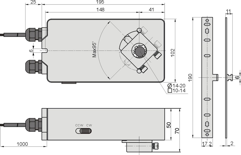 國產執行器16、25、40Nm 外形尺寸